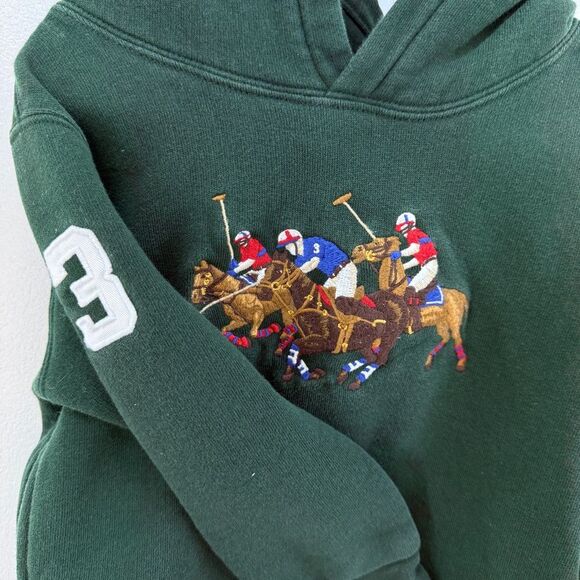 Polo Ralph Lauren 3T Kids Equestrian Triple Pony Hoodie Classic Green Sweater - Picture 12 of 16